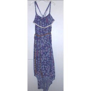 * XHILARATION Navy Print Sundress with Braided Leather Belt Girls Size 10-12 L